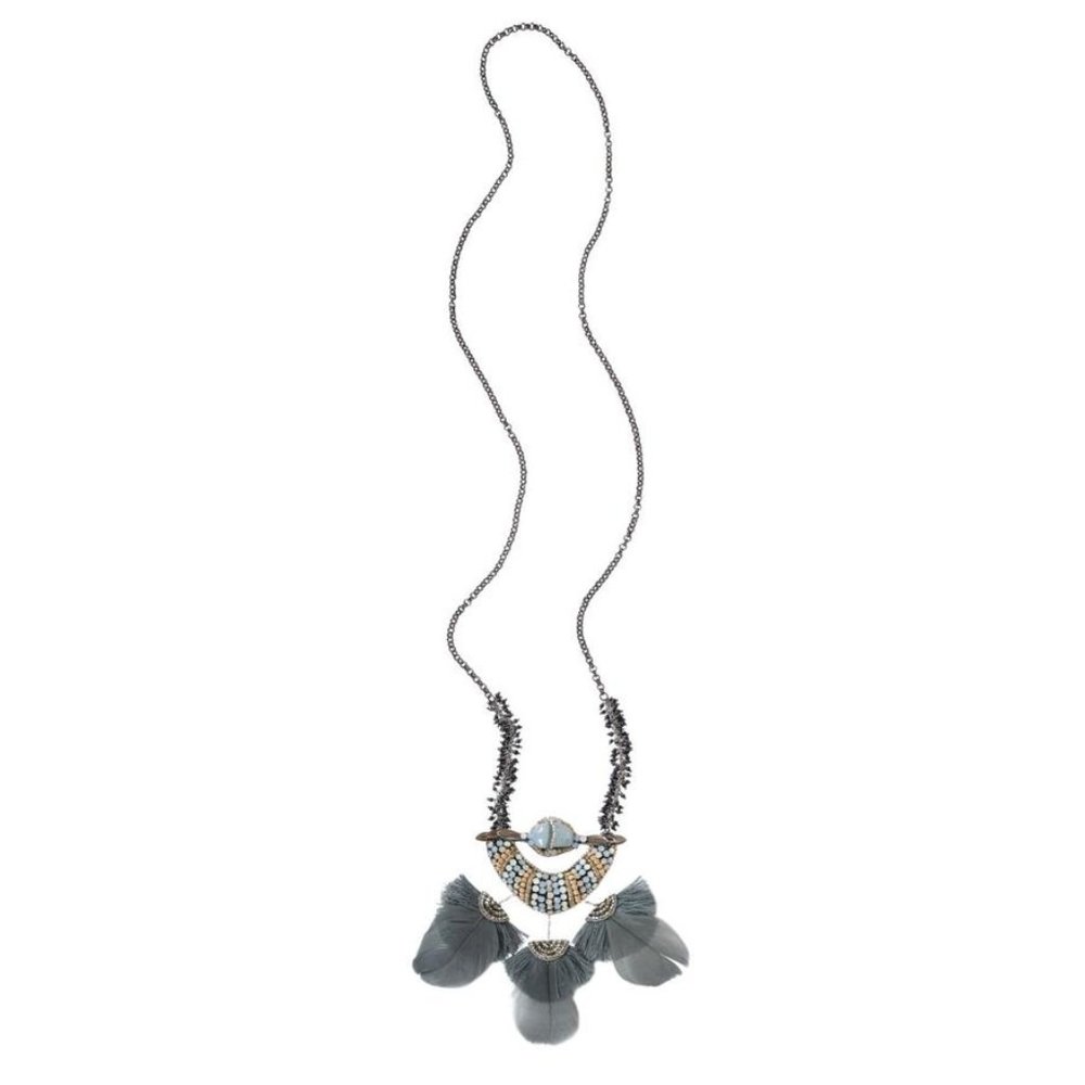 Deepa Gurnani / Anthropologie feather crystal beaded Elaine long necklace